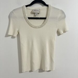 Industry Republic Clothing Knit Blouse Size S Ivory Pearl Neck Ribbed Preppy